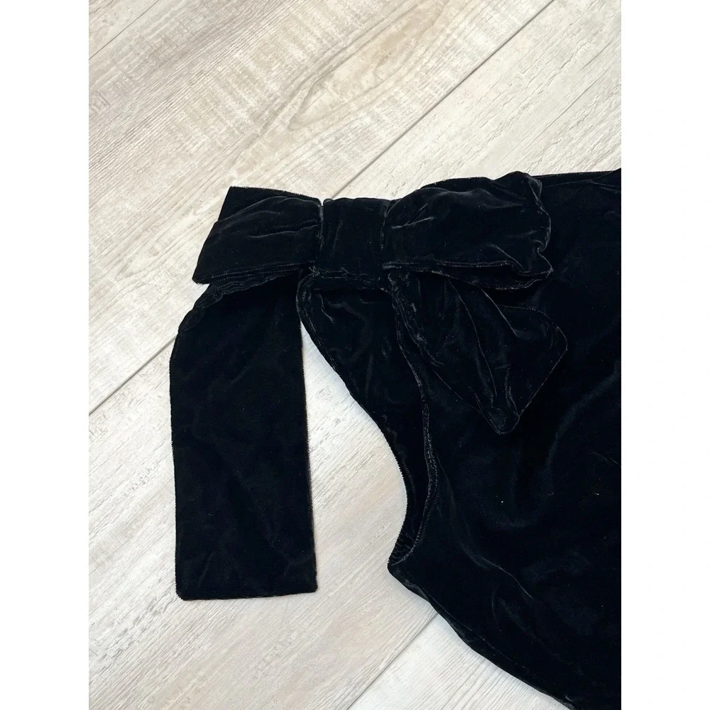 Victor Costa Vtg Black Velvet One Shoulder Gown Shoulder Bow Sz S/M? Whimseygoth